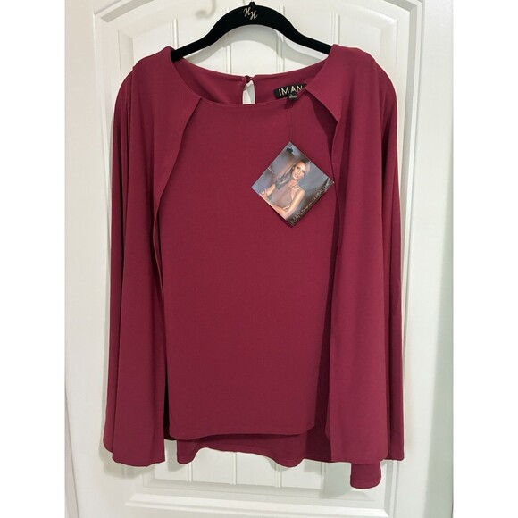 Iman Global Chic Garnet Cape Open Blouse Size Large NWT - Picture 1 of 4